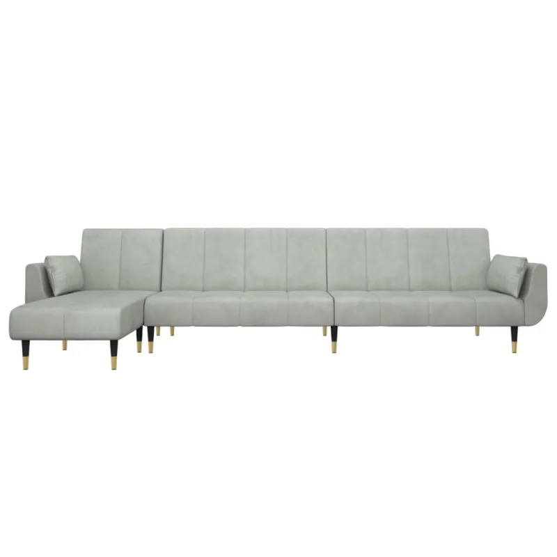 L formos sofa-lova, šviesiai pilka, 275x140x70cm, aksomas