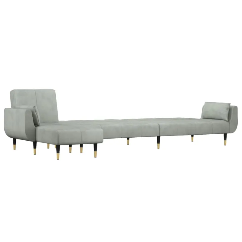 L formos sofa-lova, šviesiai pilka, 275x140x70cm, aksomas