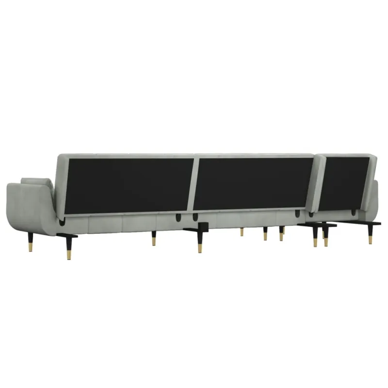 L formos sofa-lova, šviesiai pilka, 275x140x70cm, aksomas