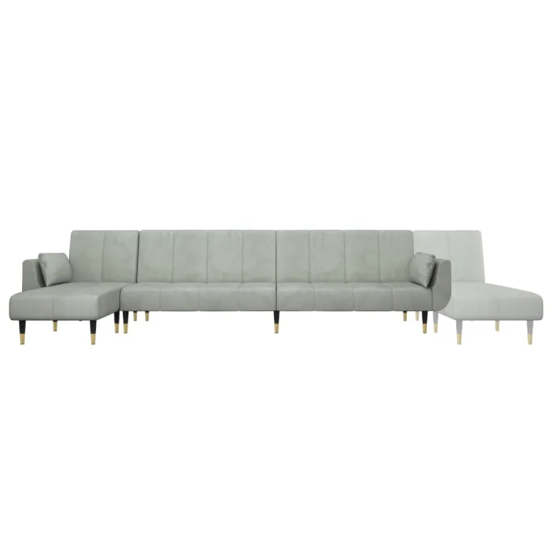L formos sofa-lova, šviesiai pilka, 275x140x70cm, aksomas
