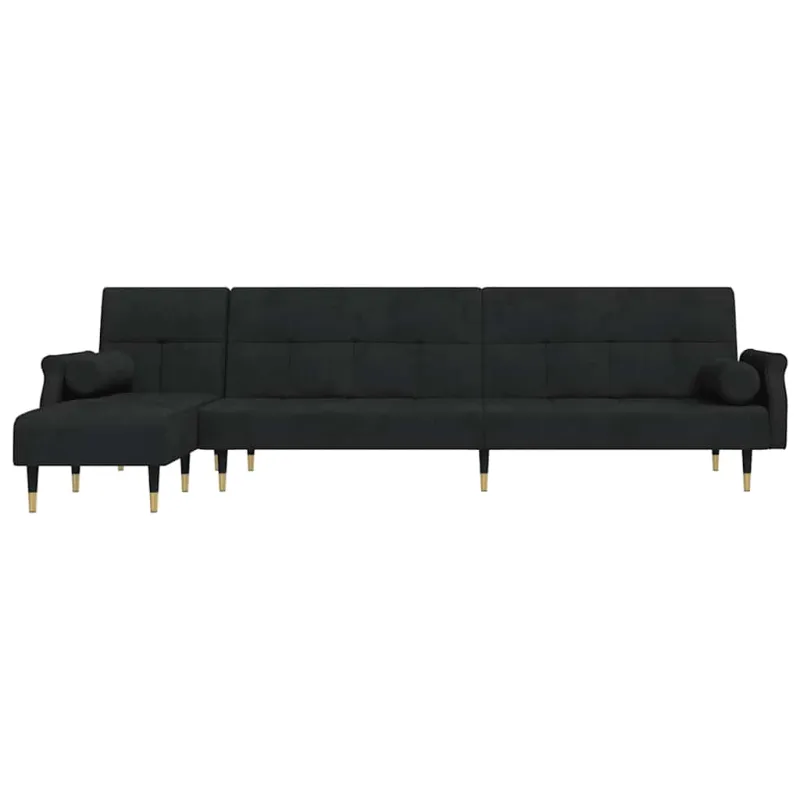 L formos sofa-lova, juodos spalvos, 271x140x70cm, aksomas