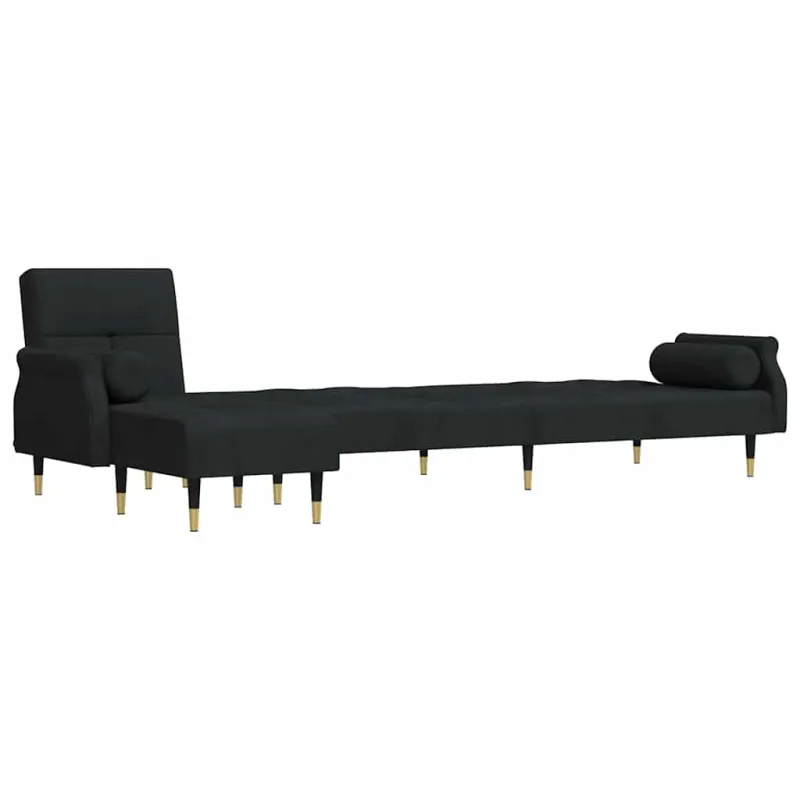 L formos sofa-lova, juodos spalvos, 271x140x70cm, aksomas