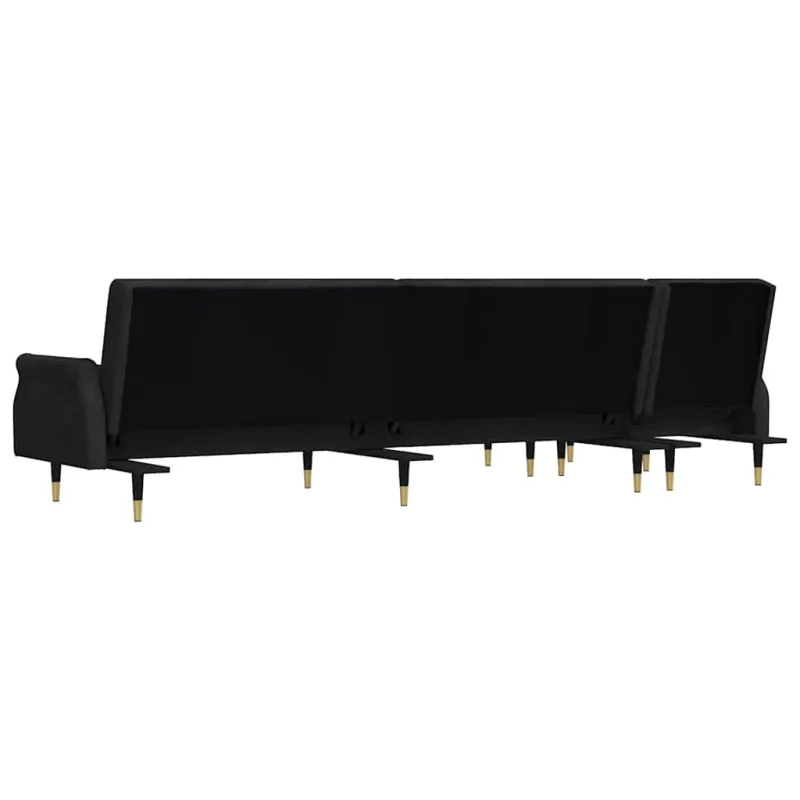 L formos sofa-lova, juodos spalvos, 271x140x70cm, aksomas