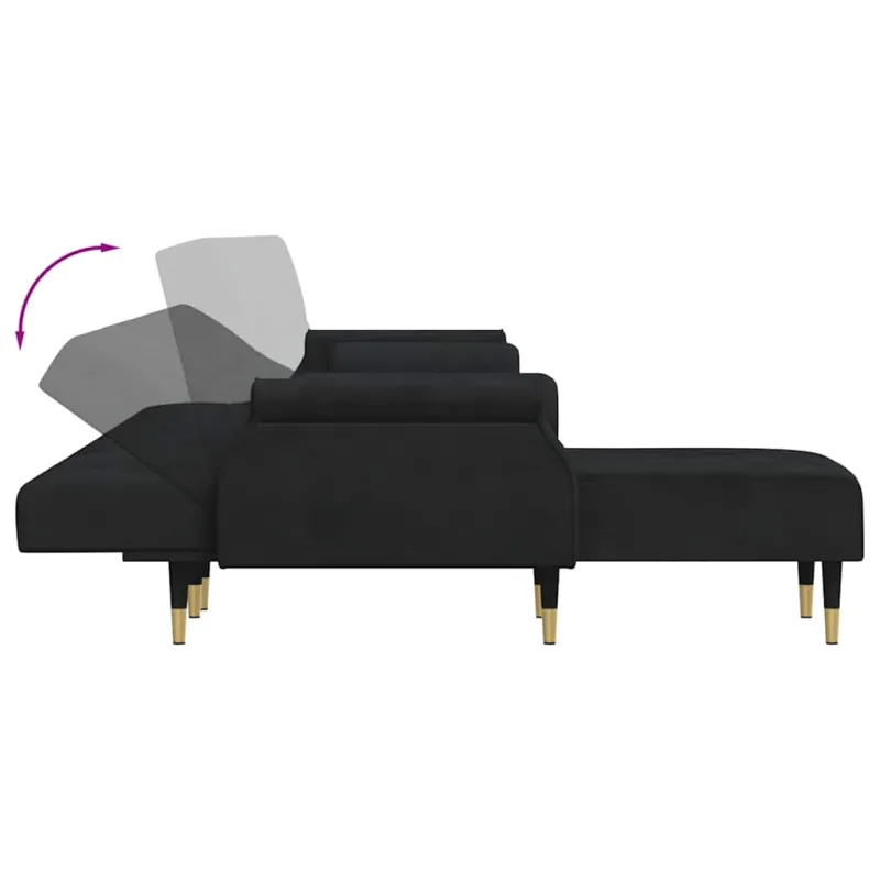 L formos sofa-lova, juodos spalvos, 271x140x70cm, aksomas