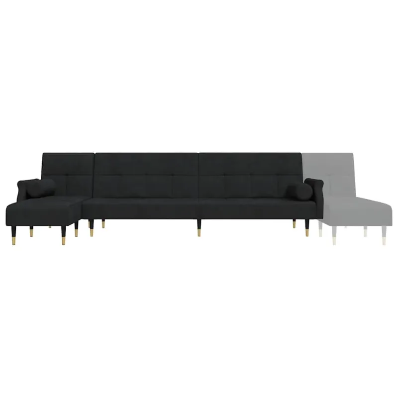 L formos sofa-lova, juodos spalvos, 271x140x70cm, aksomas