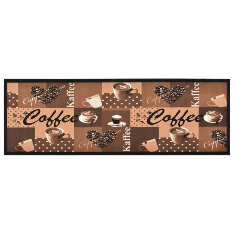Virtuvės kilimas, rudas, 60x300cm, plaunamas, užrašai Coffee