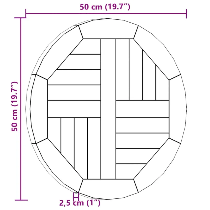 Stalviršis, 50cm, tikmedžio medienos masyvas, apskritas, 2,5cm