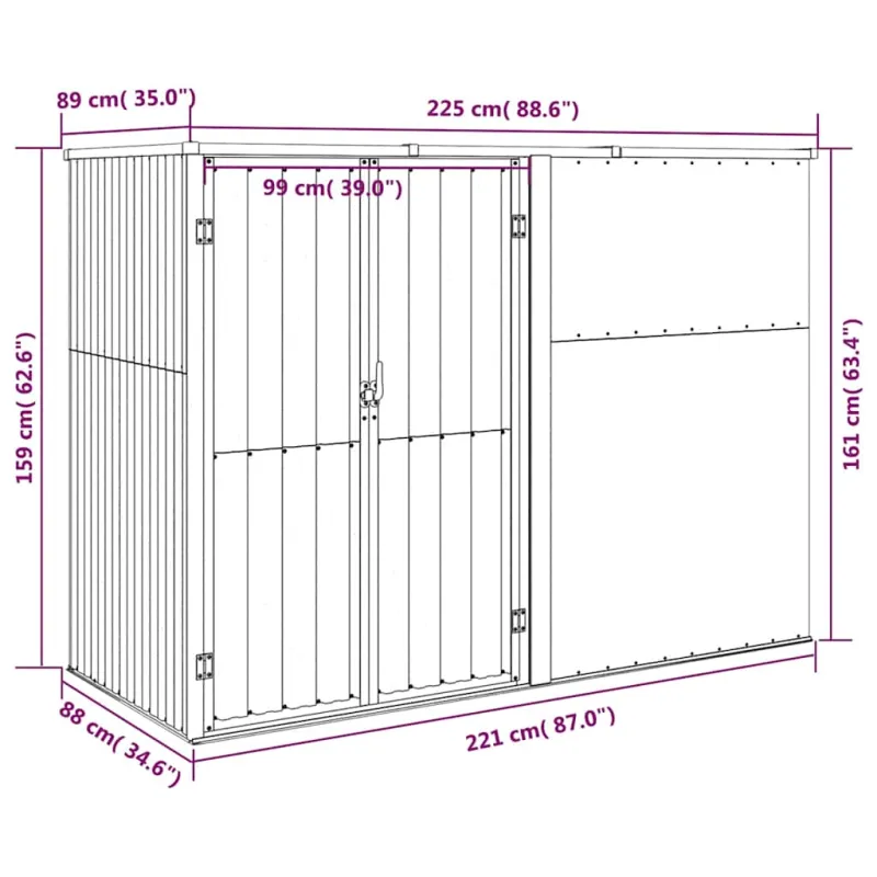 Sodo įrankių pašiūrė, ruda, 225x89x161cm, galvanizuotas plienas