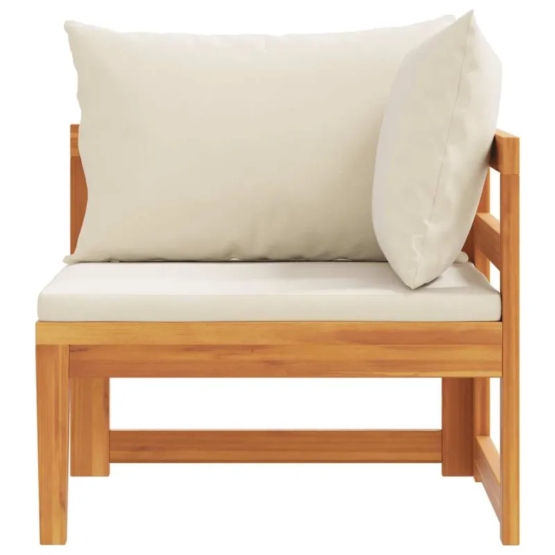 Kampinė sofa su kreminėmis pagalvėlėmis, akacijos masyvas