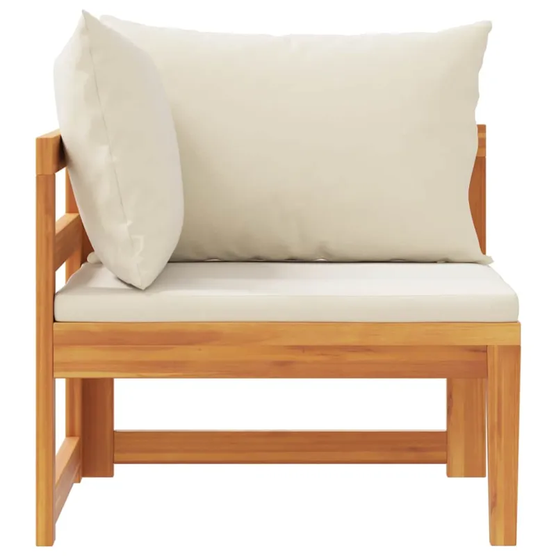 Kampinė sofa su kreminėmis pagalvėlėmis, akacijos masyvas