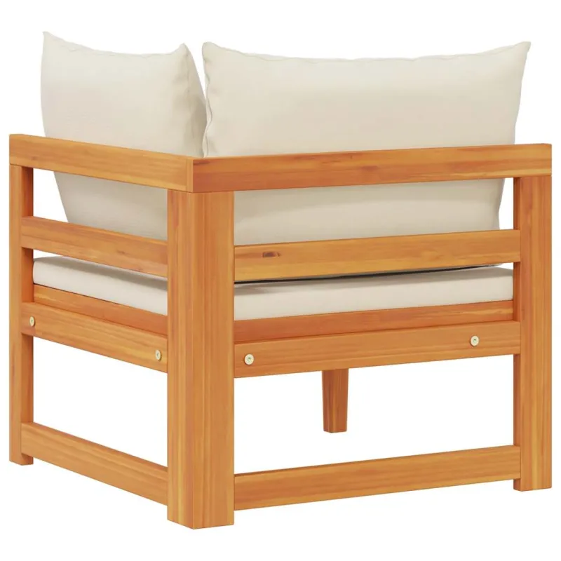 Kampinė sofa su kreminėmis pagalvėlėmis, akacijos masyvas