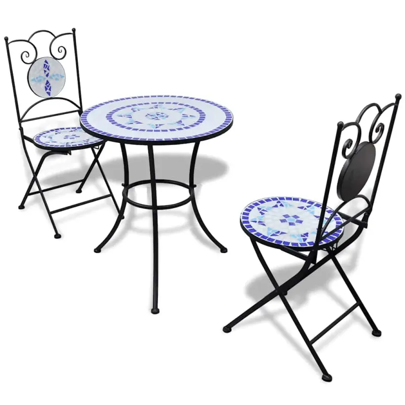 Bistrokalustekokoonpano, 3D, sininen ja valkoinen, keraamiset laatat