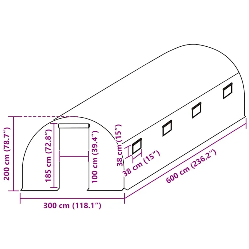Pakaitinis šiltnamio apdangalas (18m²), žalias, 300x600x200cm