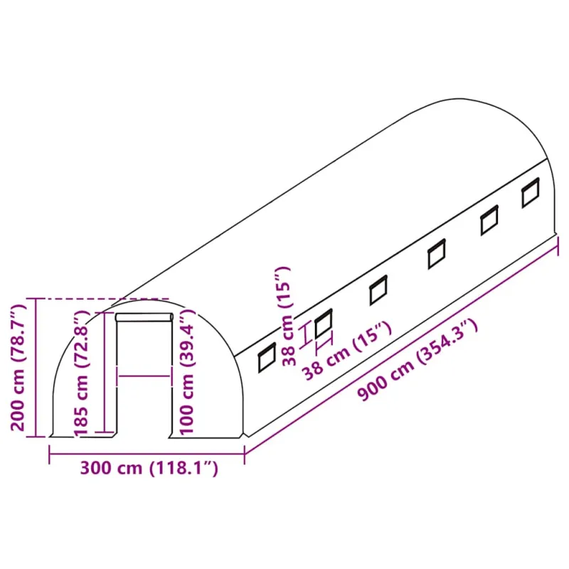 Pakaitinis šiltnamio apdangalas (27m²), žalias, 300x900x200cm