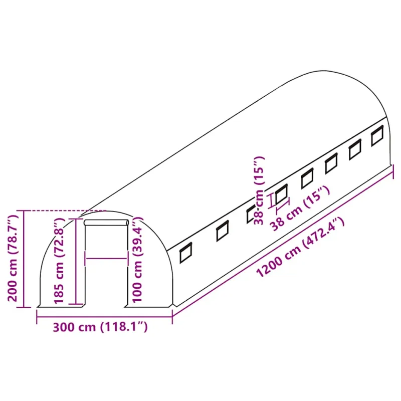 Pakaitinis šiltnamio apdangalas (36m²), žalias, 300x1200x200cm