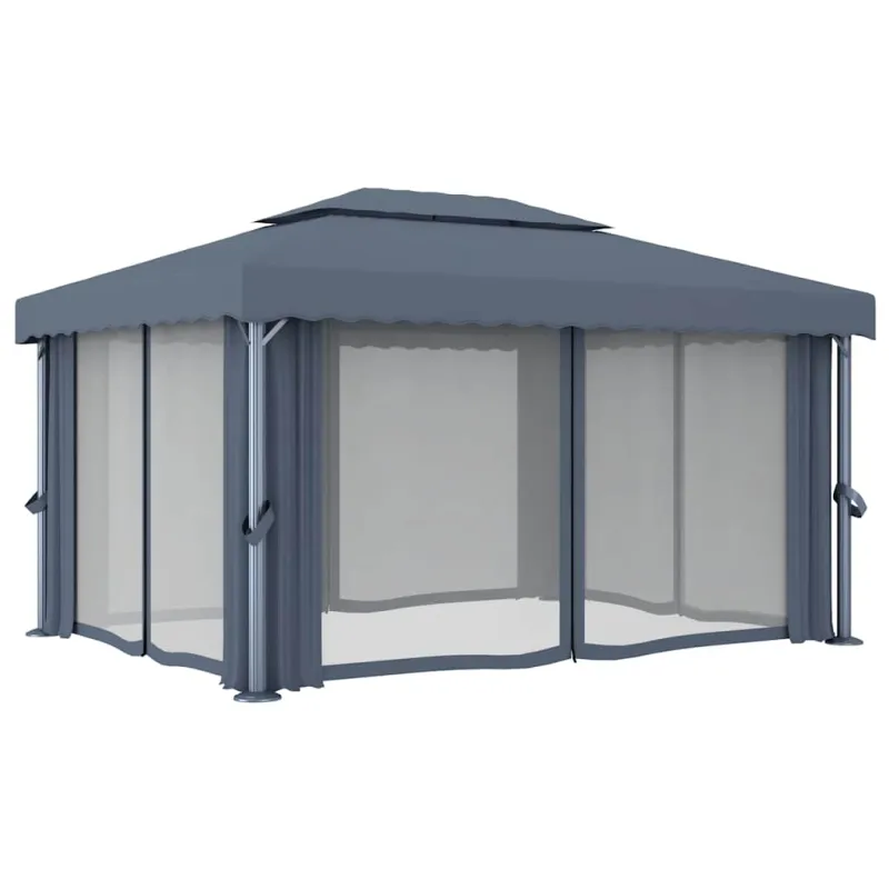 Pavėsinė su užuolaidomis, antracito spalvos, 4x3m