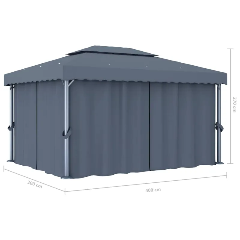 Pavėsinė su užuolaidomis, antracito spalvos, 4x3m