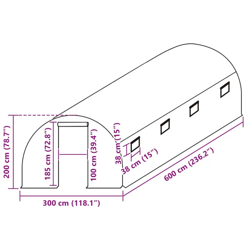 Pakaitinis šiltnamio apdangalas (18m²), skaidrus, 3x6x2m