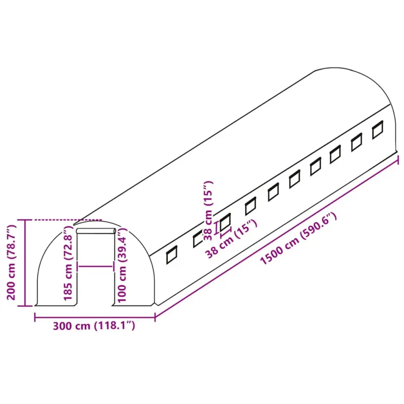 Pakaitinis šiltnamio apdangalas (45m²), žalias, 300x1500x200cm