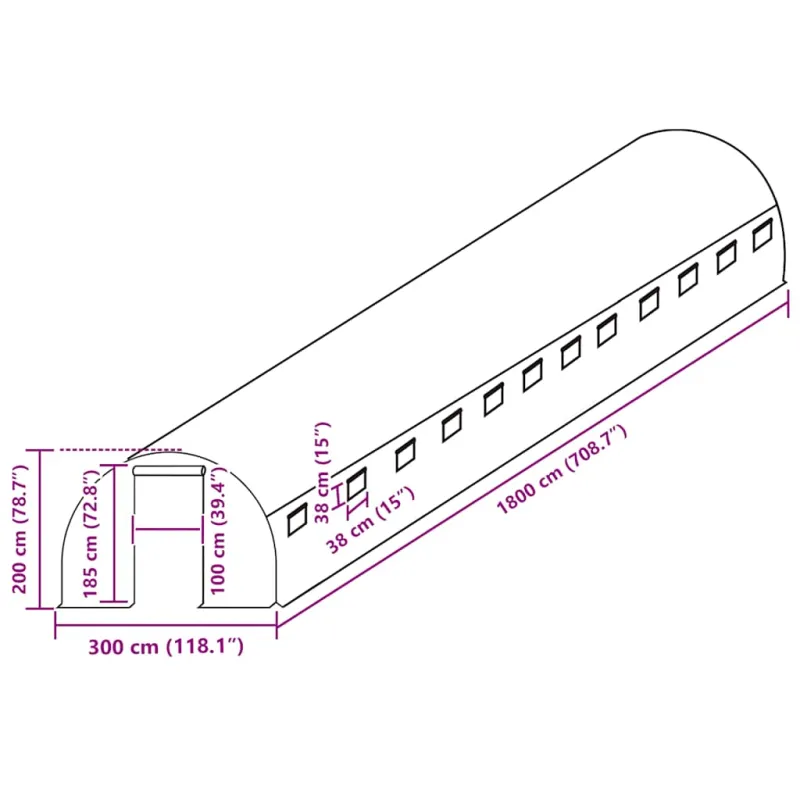 Pakaitinis šiltnamio apdangalas (54m²), žalias, 300x1800x200cm