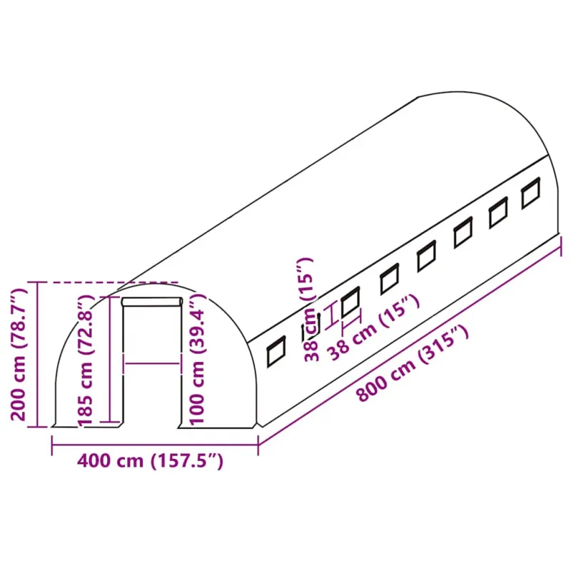 Pakaitinis šiltnamio apdangalas (32m²), žalias, 400x800x200cm