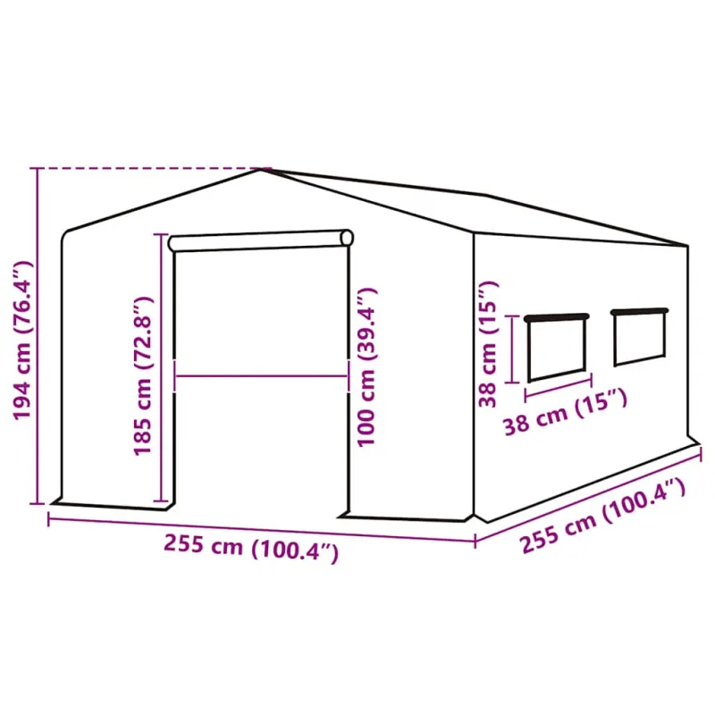 Šiltnamio apdangalas (6,5025m²), žalias, 255x255x194cm