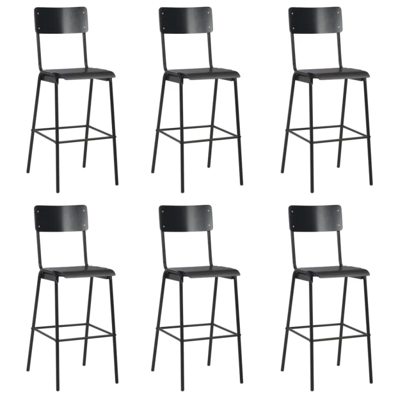 Baro taburetės, 6vnt., juodos, fanera ir plienas (3x280081)