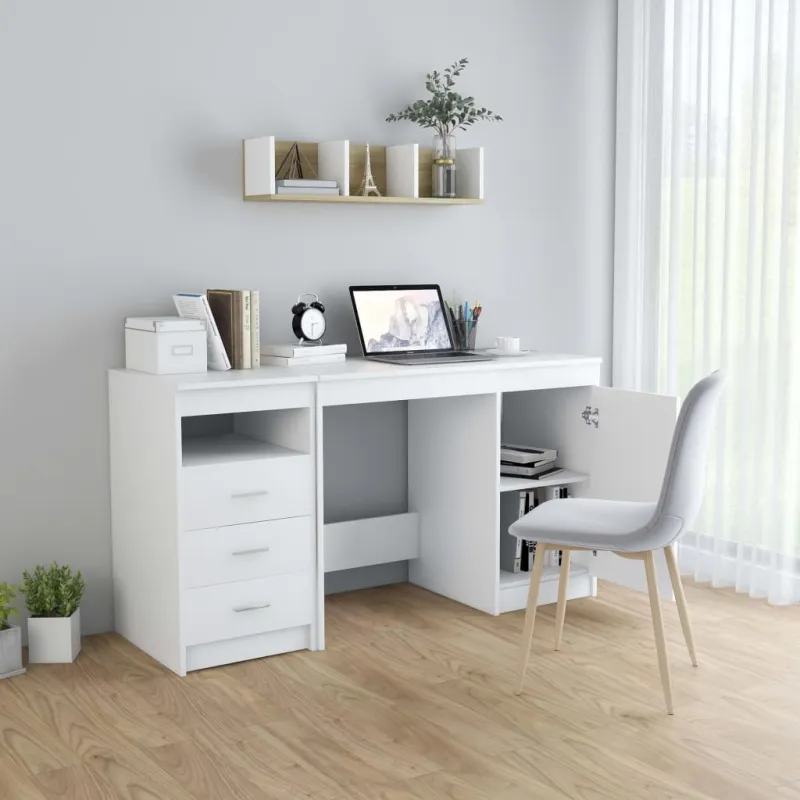 Rašomasis stalas, baltos spalvos, 140x50x76cm, apdirbta mediena