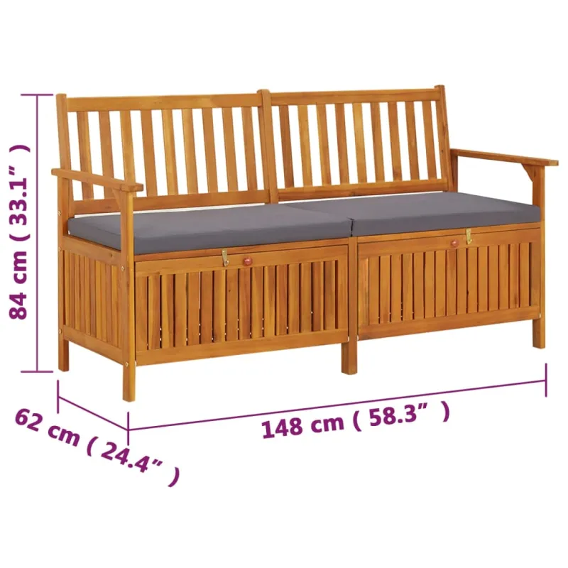 Suoliukas-daiktadėžė su pagalvėle, 148cm, akacijos masyvas