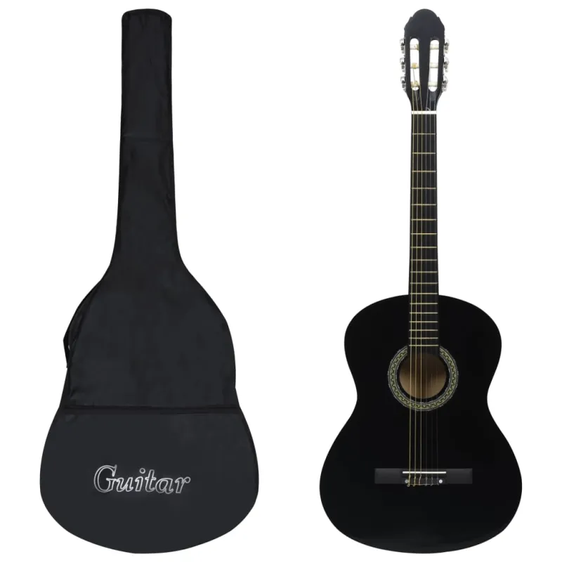 Klasikinė gitara su dėklu pradedantiesiems, juoda, 4/4 39"