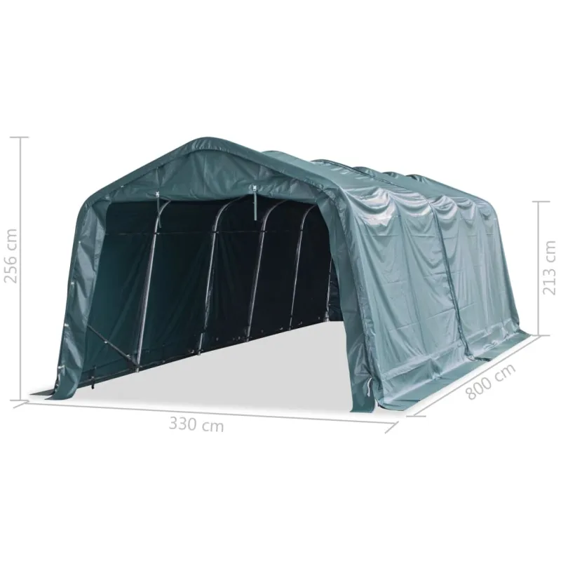 Nuimama palapinė gyvuliams, tamsiai žalia, 3,3x8m, PVC, 550g/m²