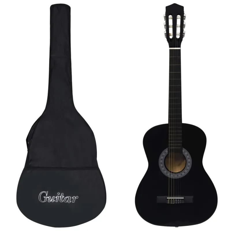 Klasikinė gitara su dėklu pradedantiesiems, juoda, 3/4 36"