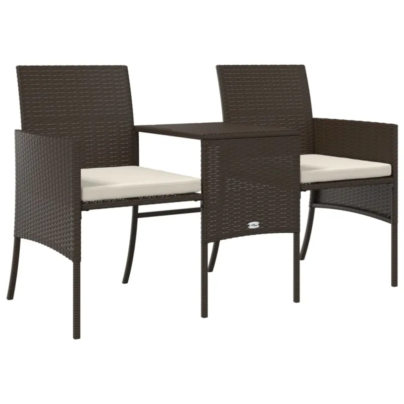 Dvivietė sodo sofa su staliuku/taburetėmis, ruda, poliratanas