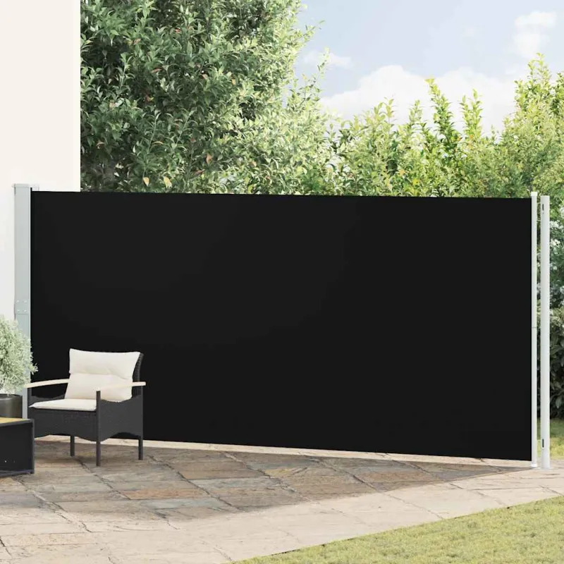 Ištraukiama šoninė kiemo pertvara, juodos spalvos, 180x600cm