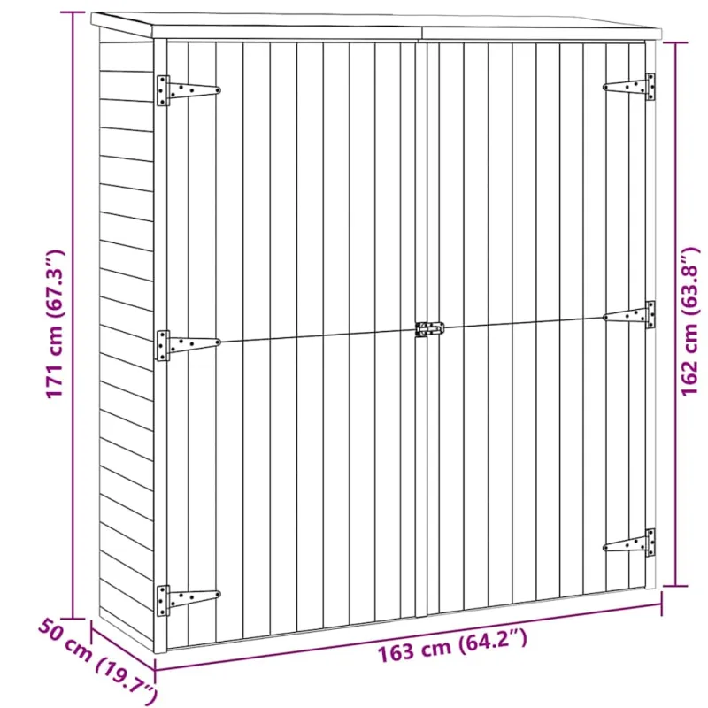 Sodo pašiūrė įrankiams, 163x50x171cm, pušies medienos masyvas