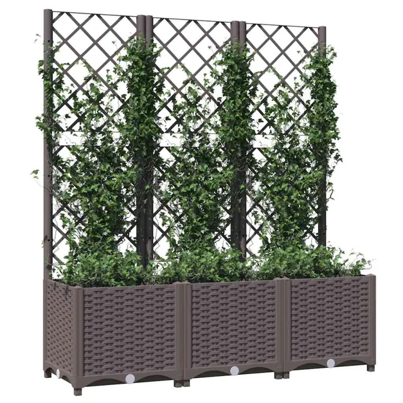 Sodo vazonas su grotelėmis, rudas, 120x40x136 cm, PP