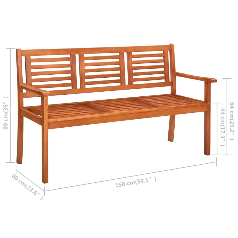 Trivietis sodo suoliukas su pagalvėle, 150cm, eukalipto masyvas