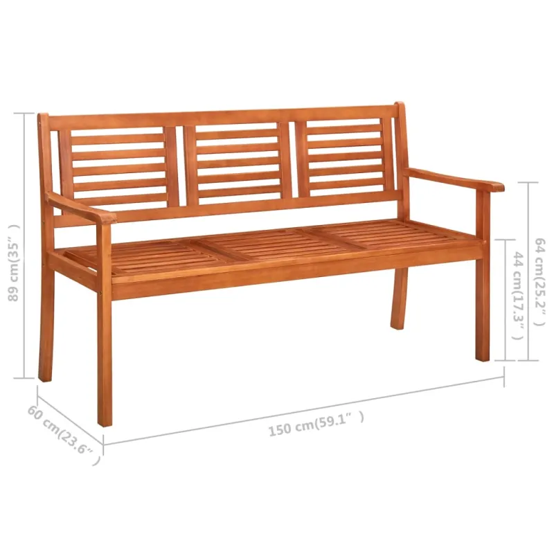 Trivietis sodo suoliukas su pagalvėle, 150cm, eukalipto masyvas