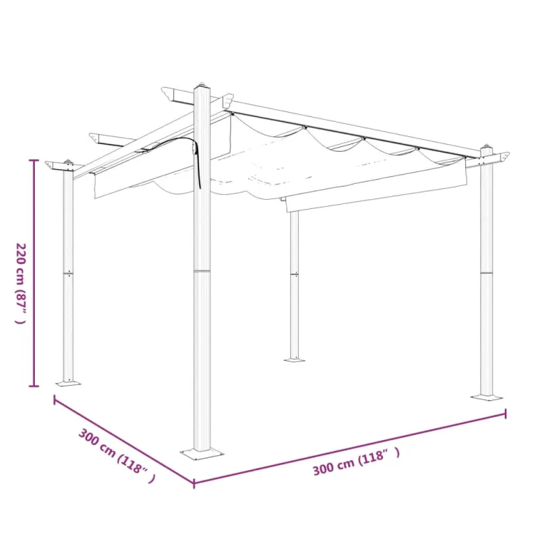 Sodo pavėsinė su įtraukiamu stogu, antracito spalvos, 3x3m