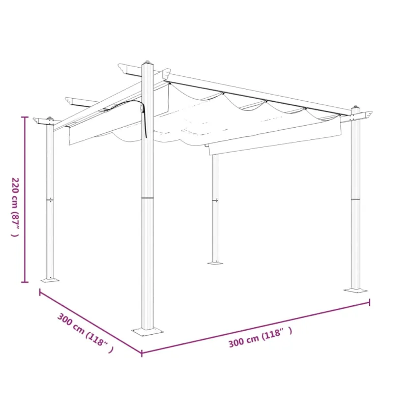 Sodo pavėsinė su įtraukiamu stogu, taupe spalvos, 3x3m