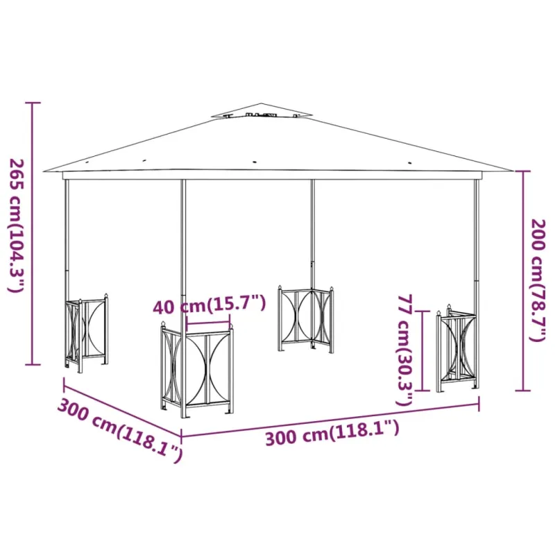 Pavėsinė su šoninėmis sienomis ir stogu, antracito, 3x3m
