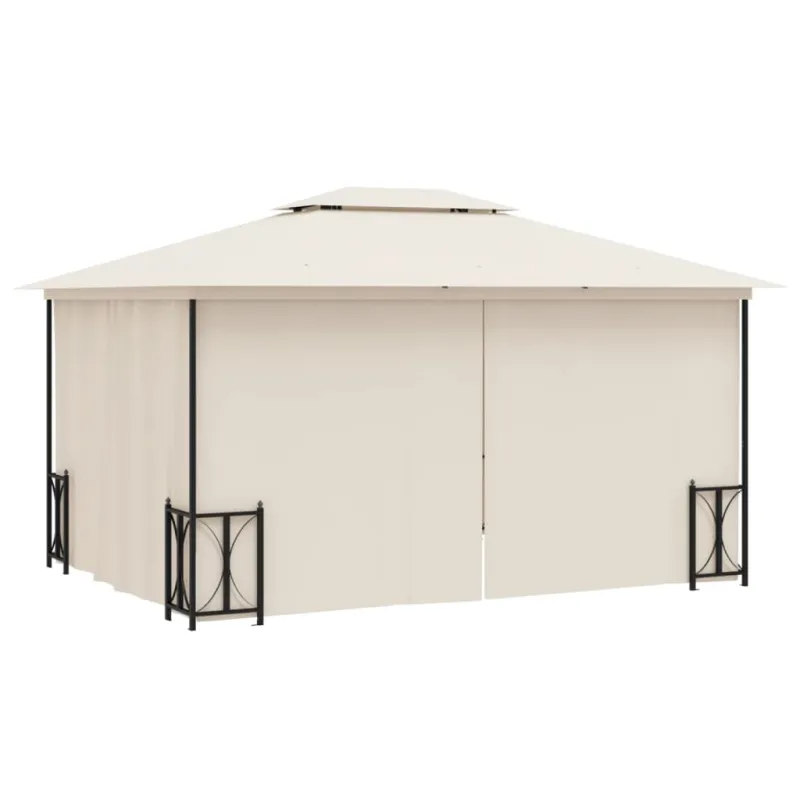 Pavėsinė su šoninėmis sienomis ir stogu, kreminė, 3x4m