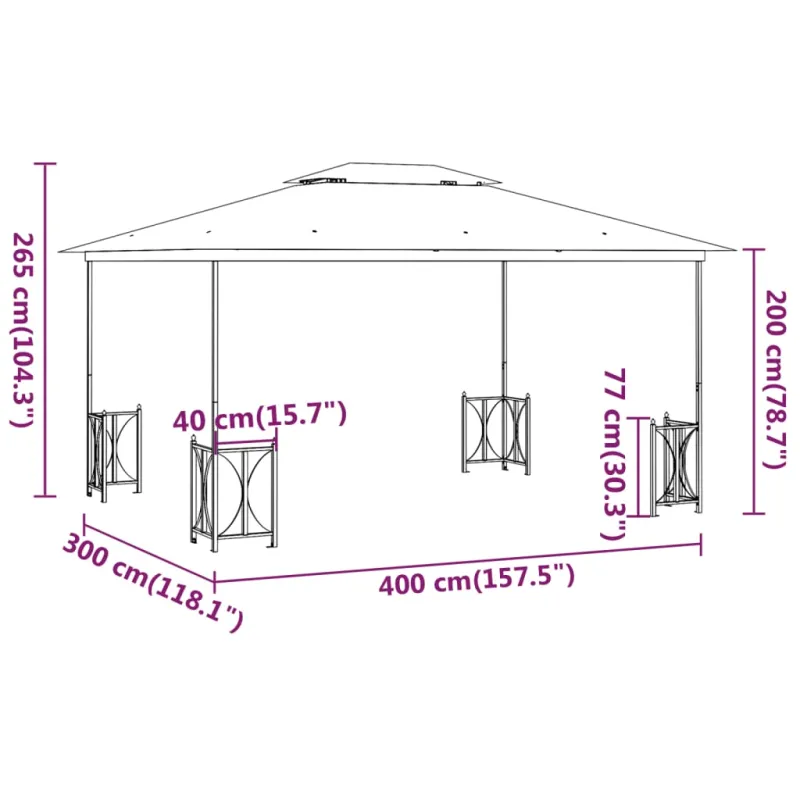 Pavėsinė su šoninėmis sienomis ir stogu, antracito, 3x4m