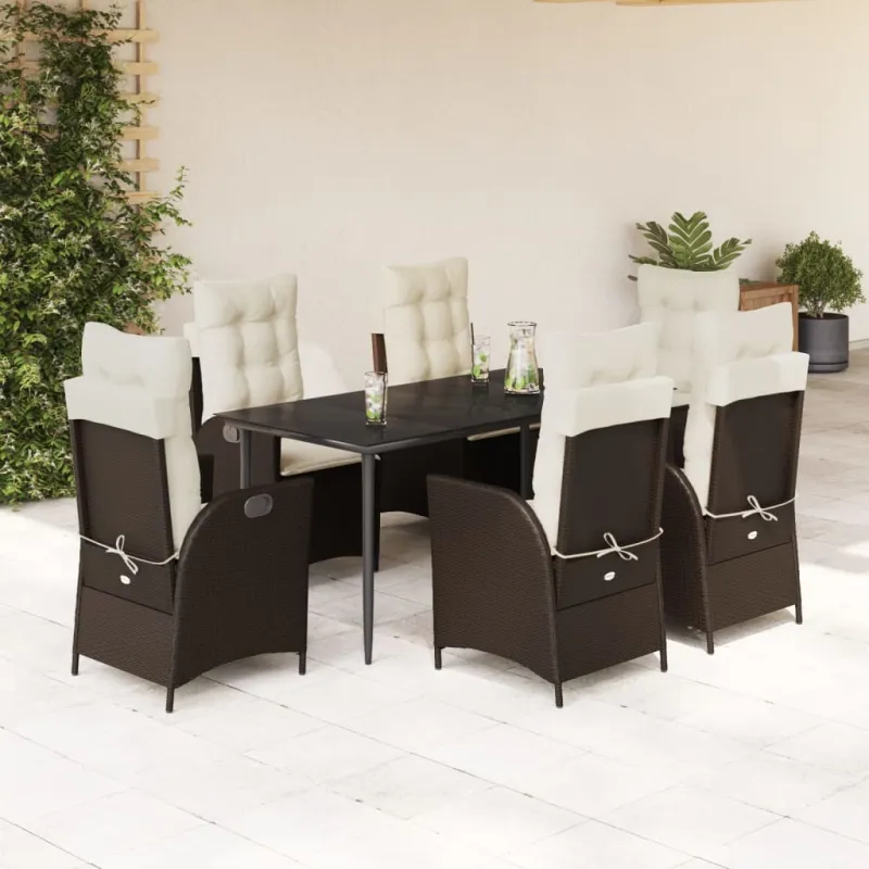 Soodekomplekti ja pehmusteet, 7 osaa, ruskea, polyrataani