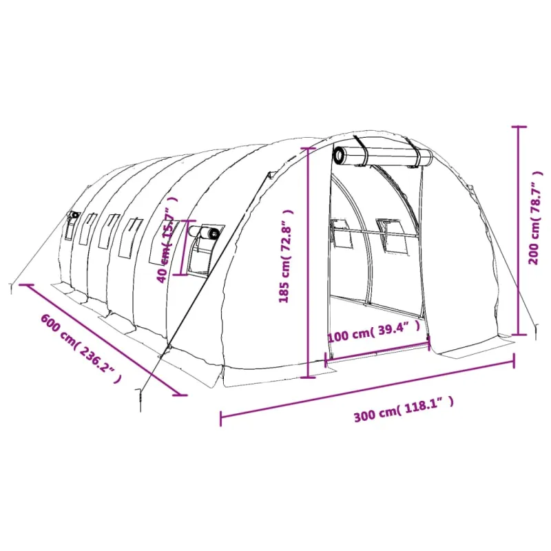 Šiltnamis su plieno rėmu, žalios spalvos, 6x3x2m, 18m²