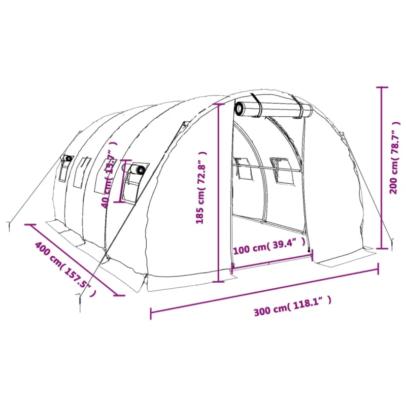 Šiltnamis su plieniniu rėmu, baltas, 12 m², 4x3x2 m