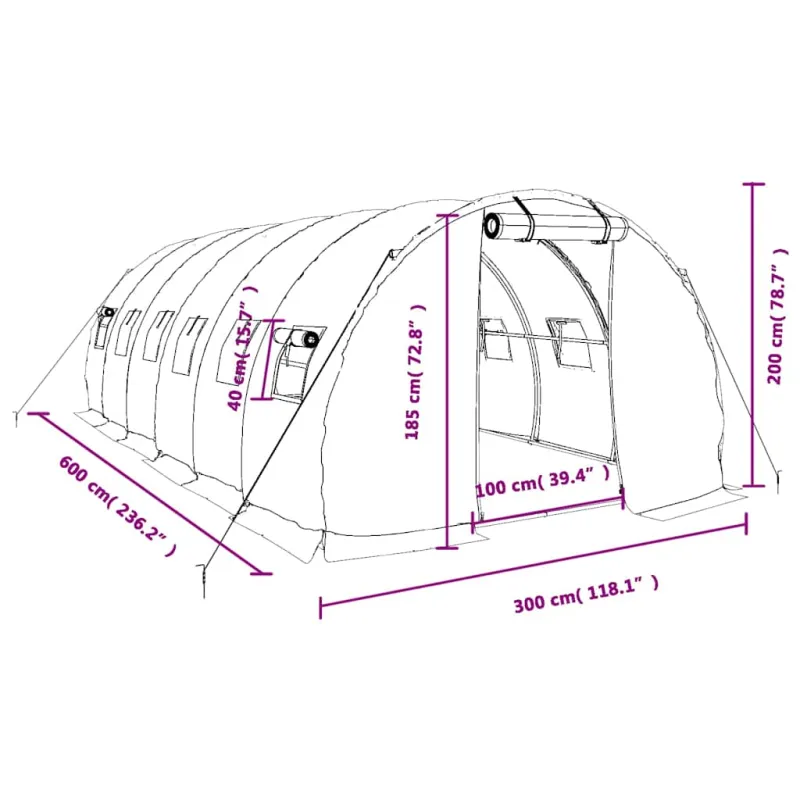 Šiltnamis su plieno rėmu, baltos spalvos, 6x3x2m, 18m²