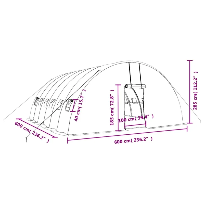 Šiltnamis su plieno rėmu, baltos spalvos, 6x6x2,85m, 36m²