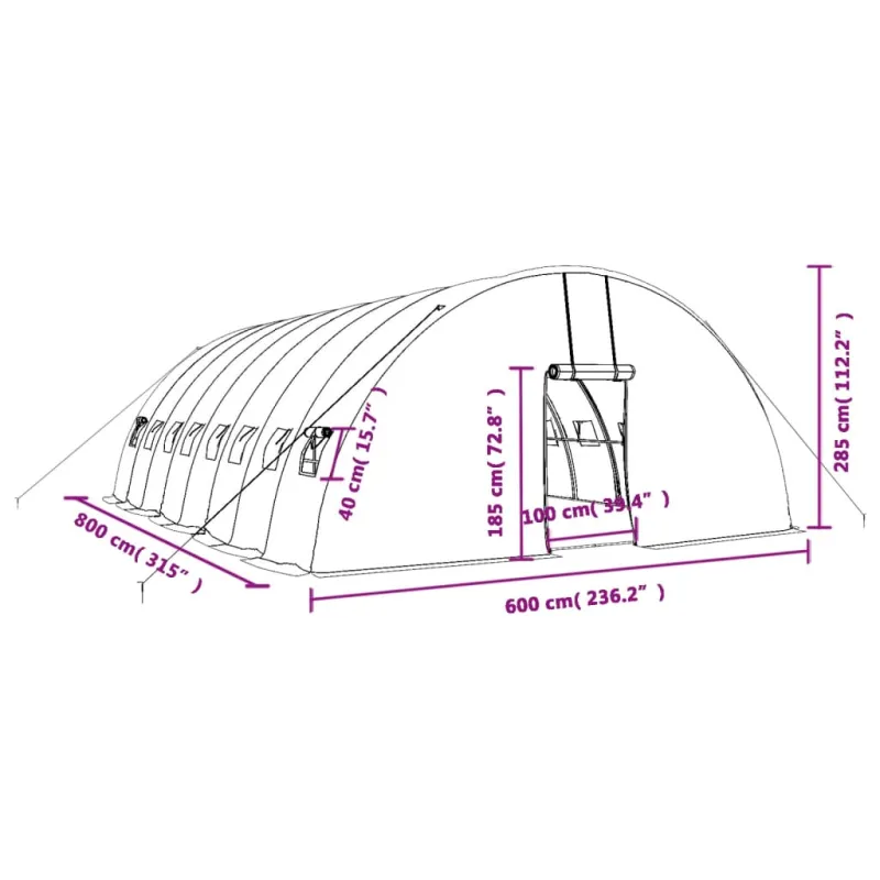 Šiltnamis su plieno rėmu, baltos spalvos, 8x6x2,85m, 48m²