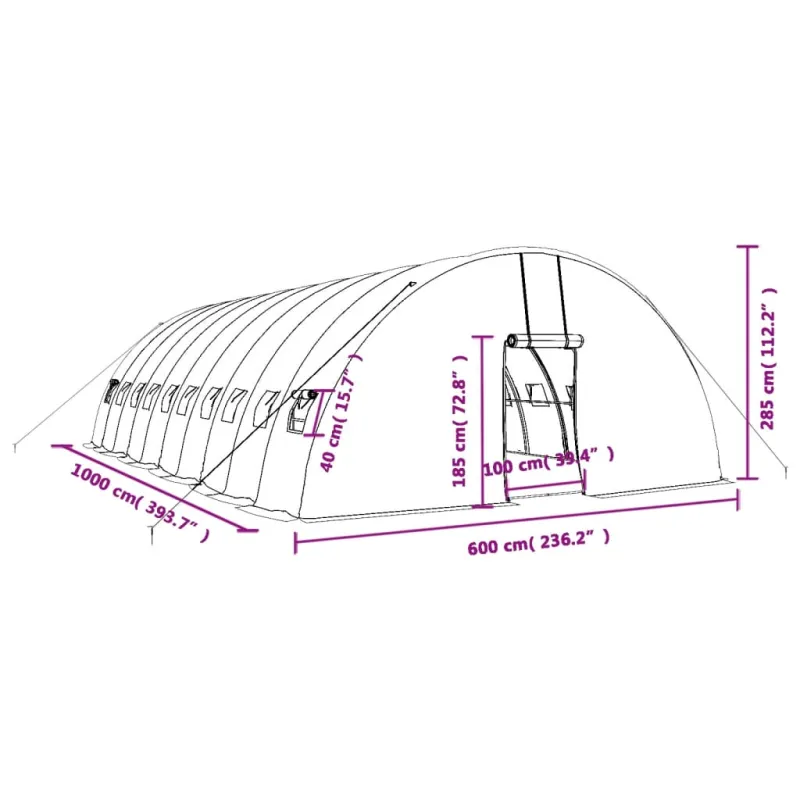 Šiltnamis su plieno rėmu, baltos spalvos, 10x6x2,85m, 60m²